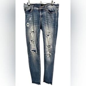 JUDY BLUE 11/30 JB8240MD Patched Ripped Skinny Jeans Stretch Raw Hem Distressed